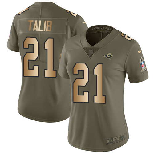 Nike Rams #21 Aqib Talib Olive/Gold Women's Stitched NFL Limited Salute to Service Jersey